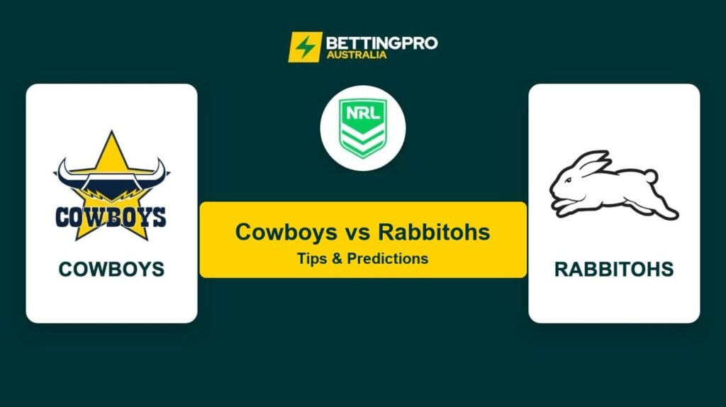 Cowboys vs Rabbitohs NRL head to head tips and predictions banner by BettingPro
