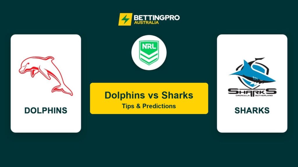 Dolphins vs Sharks NRL head to head tips and predictions banner by BettingPro
