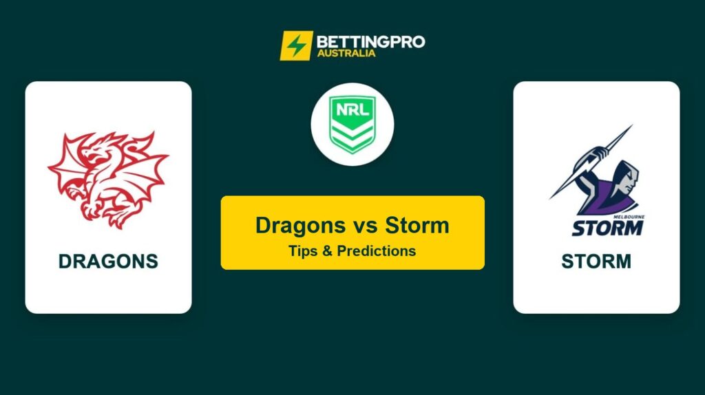 Dragons vs Storm NRL head to head tips and predictions banner by BettingPro