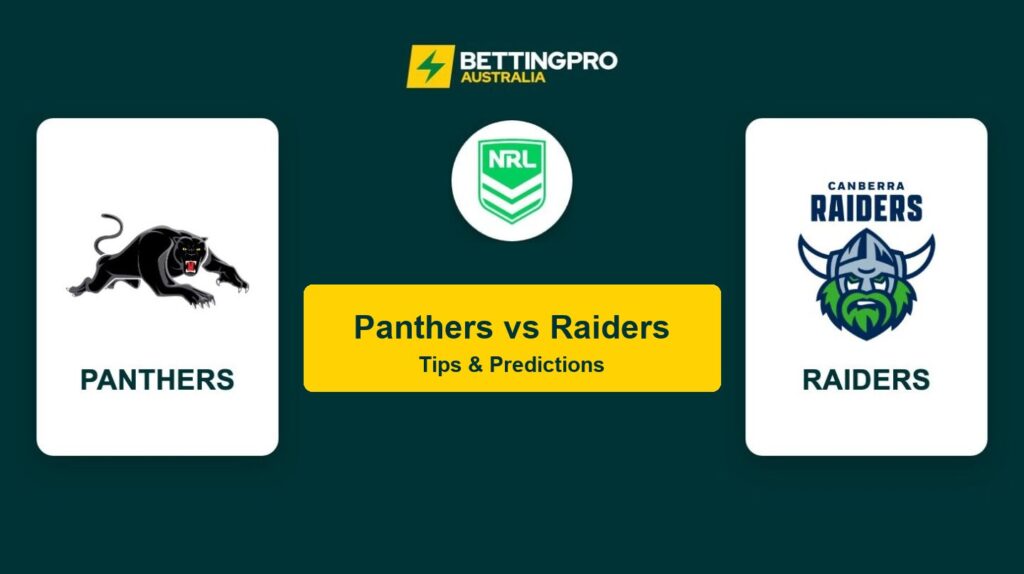 Panthers vs Raiders NRL head to head tips and predictions banner by BettingPro