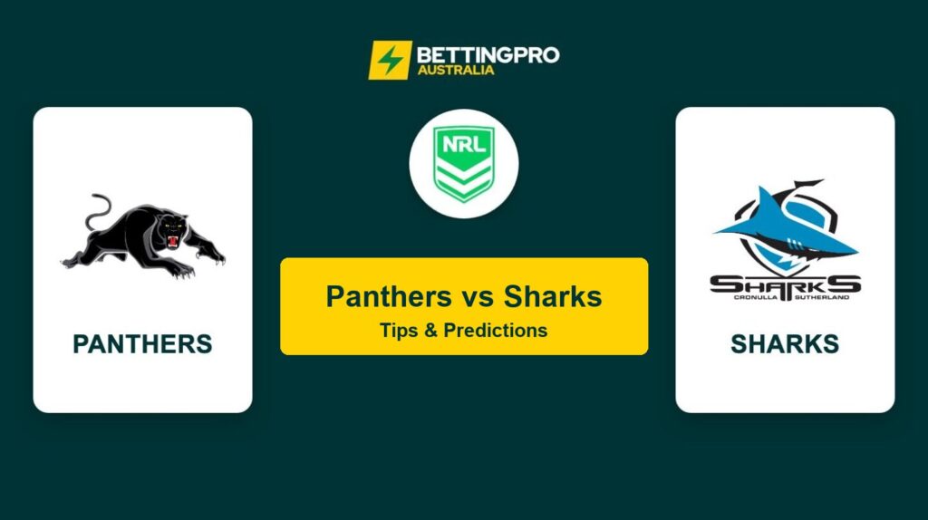 Panthers vs Sharks NRL head to head tips and predictions banner by BettingPro