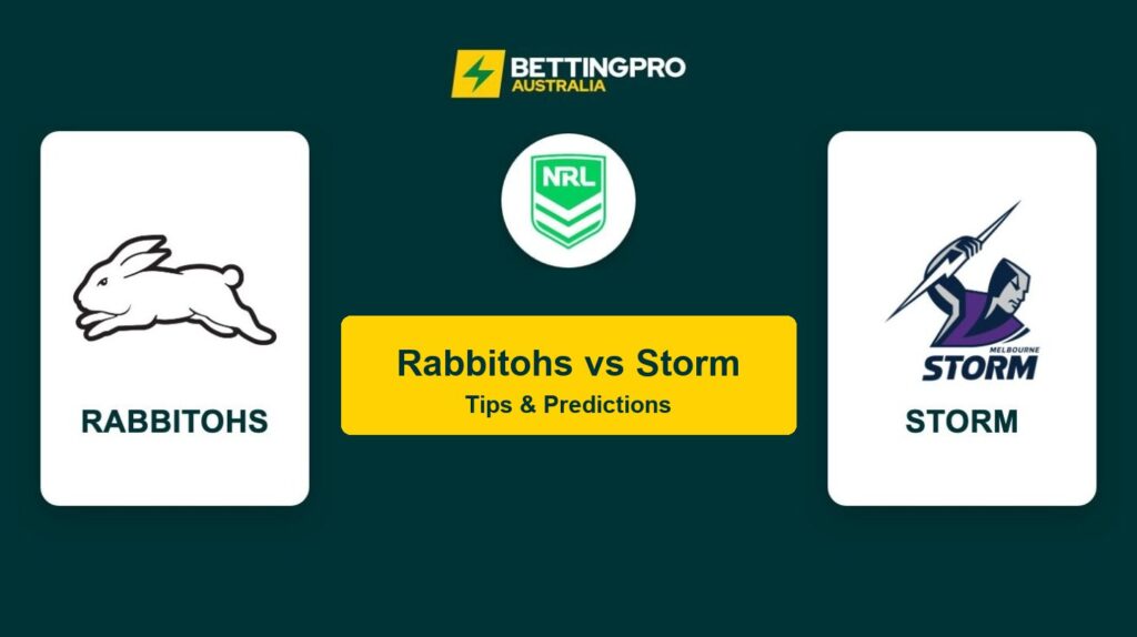 Rabbitohs vs Storm NRL head to head tips and predictions banner by BettingPro