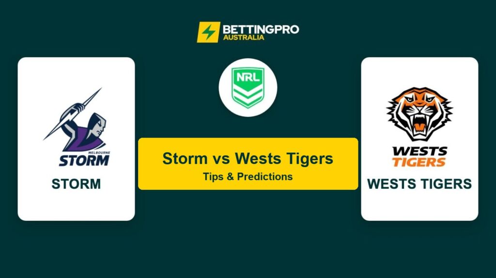 Storm vs Wests Tigers NRL head to head tips and predictions banner by BettingPro